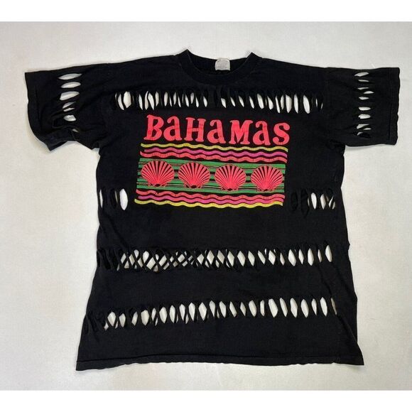 VINTAGE Bahamas Souvenir Graphic T-shirt Women XL Black 90s Single Stitch - Picture 1 of 8
